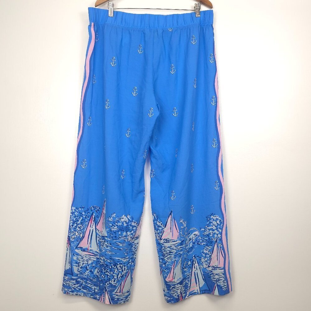 NWOT Lilly Pulitzer Bal Harbour Palazzo Blue A Lil Nauti Engineered Pants XXL - Picture 3 of 12
